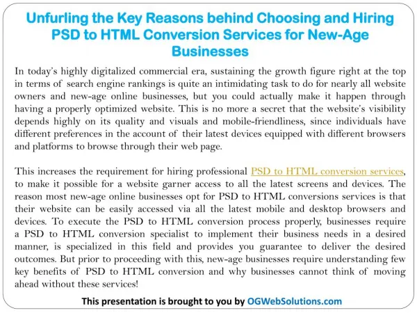 Unfurling the Key Reasons behind Choosing and Hiring PSD to HTML Conversion Services for New-Age Businesses