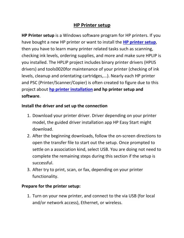 HP Printer setup