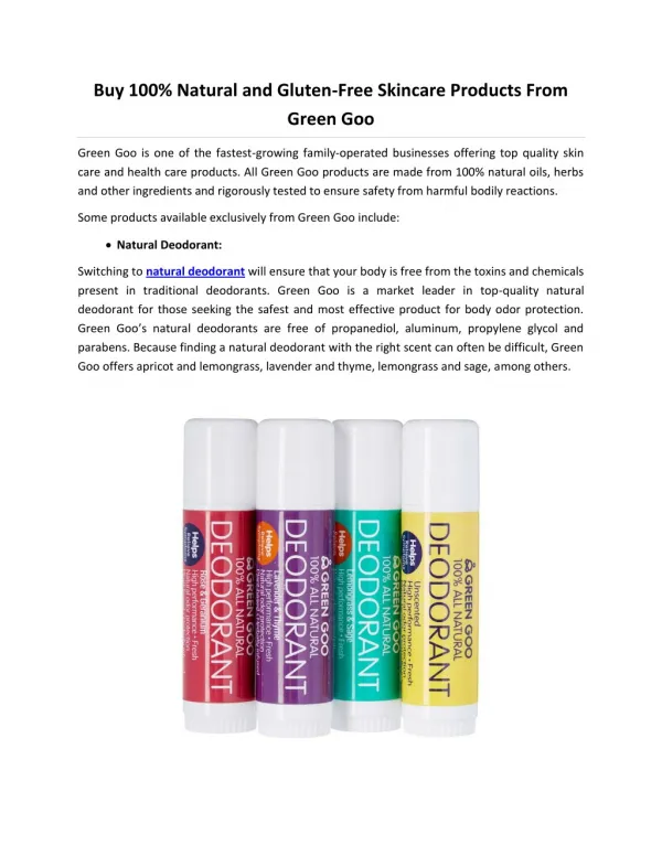 Buy 100% Natural and Gluten-Free Skincare Products From Green Goo