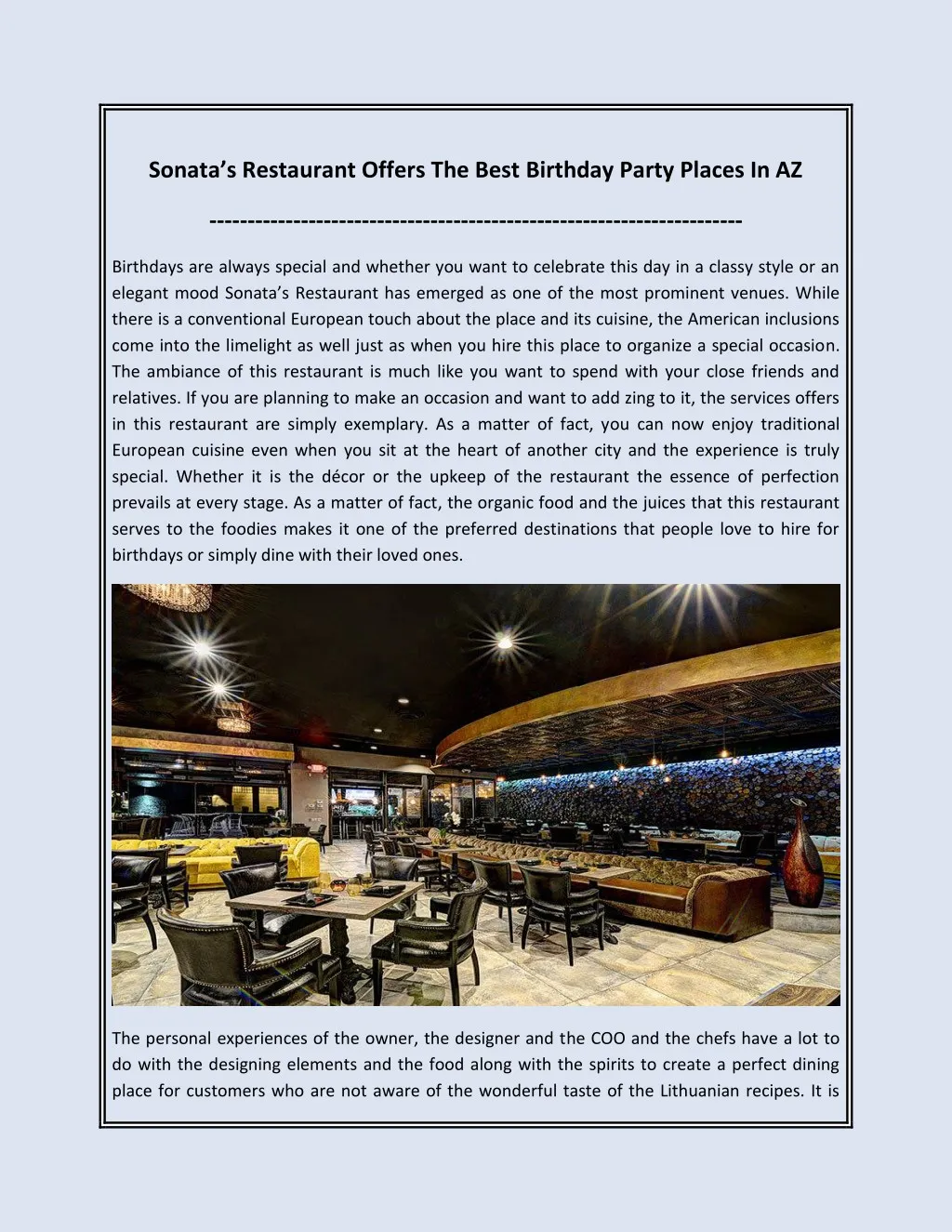 sonata s restaurant offers the best birthday