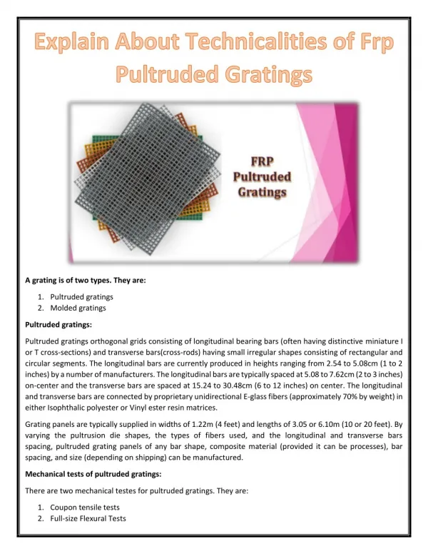 Explain About Technicalities of Frp Pultruded Gratings