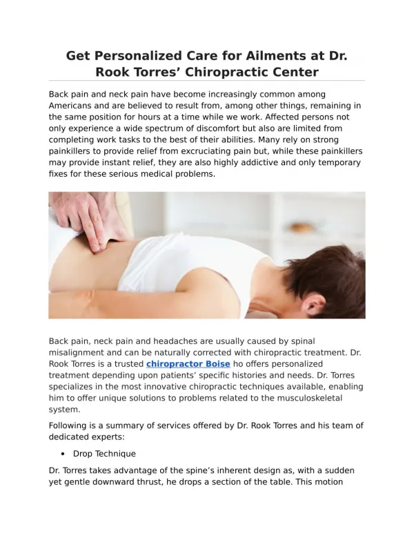 Get Personalized Care for Ailments at Dr. Rook Torres’ Chiropractic Center