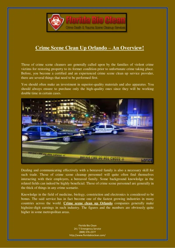Crime Scene Clean Up Orlando – An Overview!