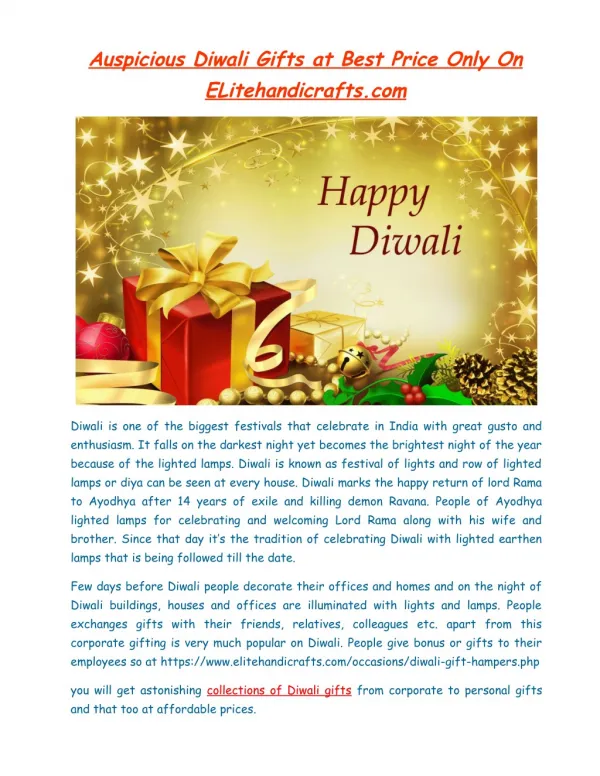 Auspicious Diwali Gifts at Best Price Only On ELitehandicrafts.com