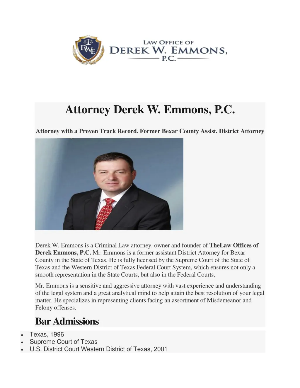 attorney derek w emmons p c