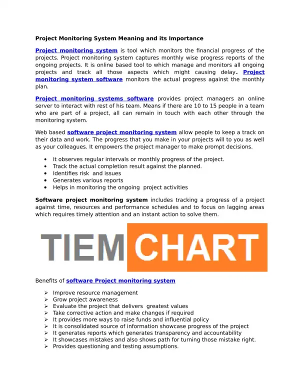Project Monitoring System Meaning and its Importance - Tiem chart