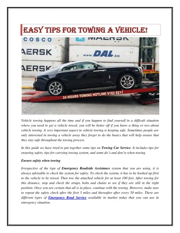 Easy Tips for towing a vehicle