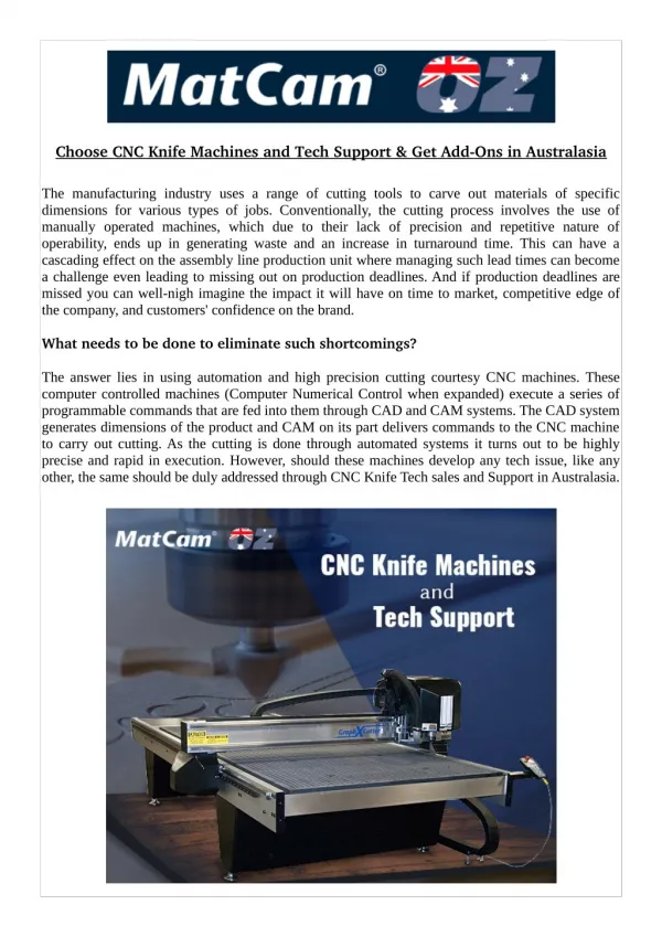 Choose CNC Knife Machines and Tech Support & Get Add-Ons in Australasia