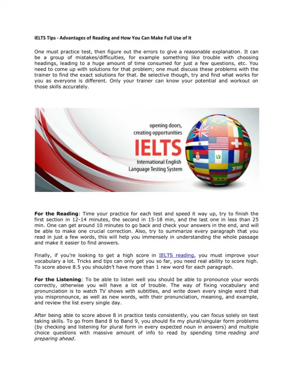 IELTS Tips - Advantages of Reading and How You Can Make Full Use of It