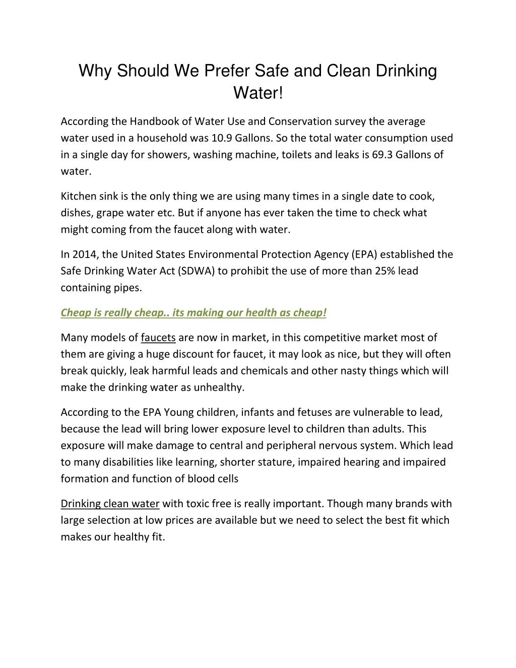 why should we prefer safe and clean drinking water