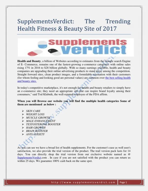 SupplementsVerdict: The Trending Health Fitness & Beauty Site of 2017