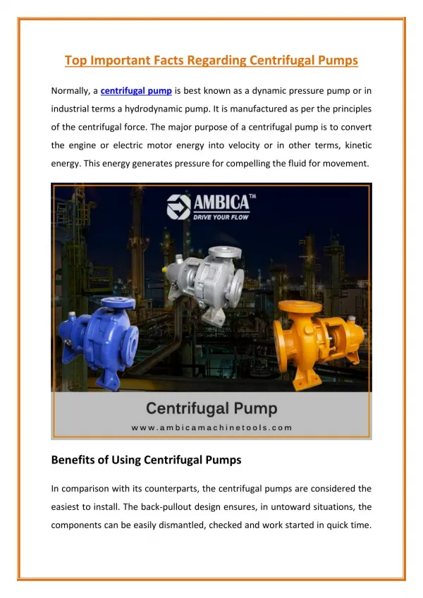 Centrifugal Pumps Have Proven Their Worth in Industries