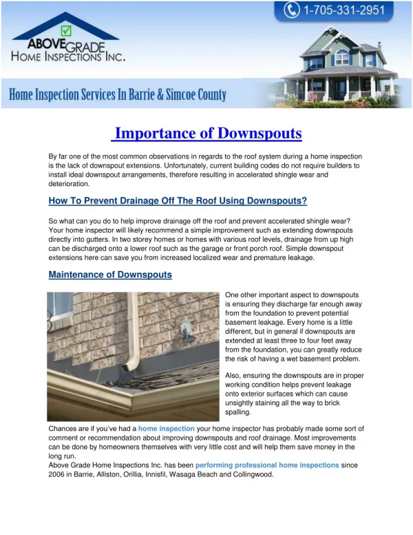Importance of Downspouts - Abovegradehomeinspections.ca