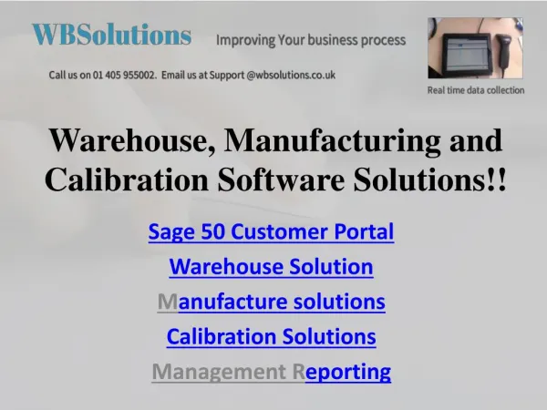 Warehouse, Manufacturing and Calibration Software Solutions - WB Solutions