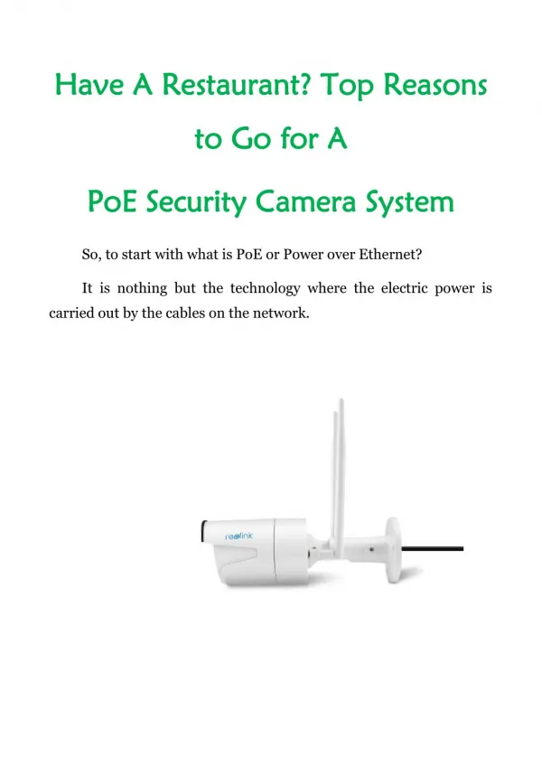 Have A Restaurant? Top Reasons to Go For A PoE Security Camera System