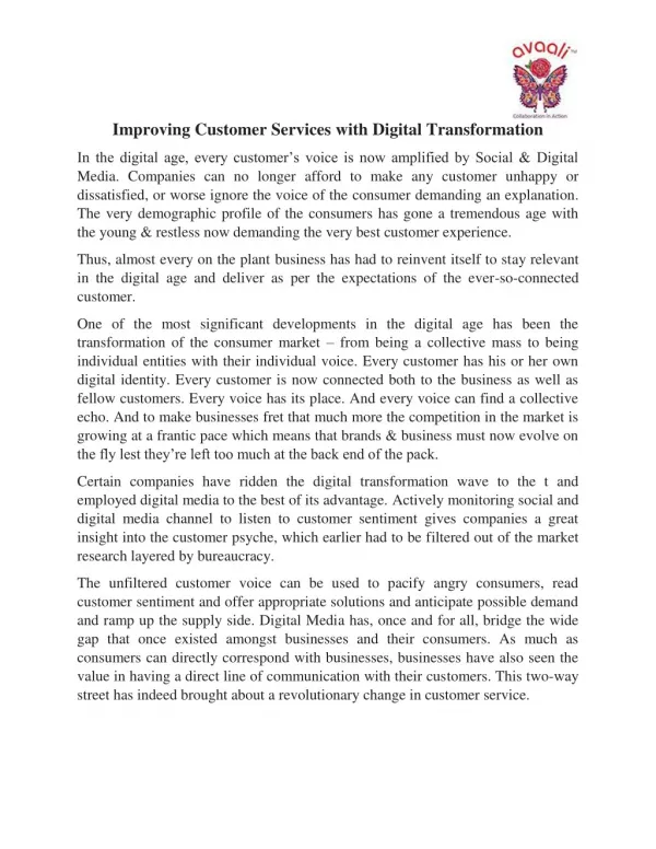 Improving Customer Services with Digital Transformation