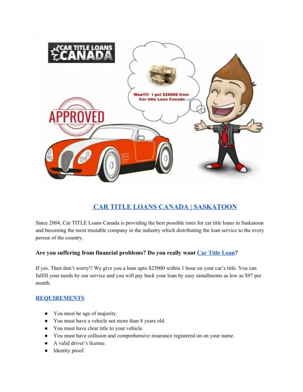 Car Title Loans Canada|Saskatoon
