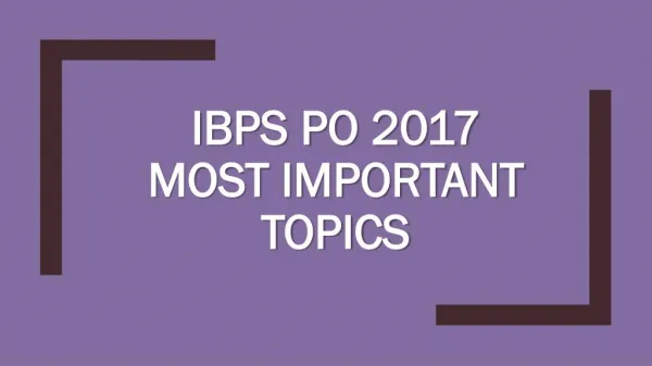 IBPS PO 2017 Important Topics