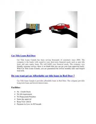 Car Title Loans Red Deer - slide 1