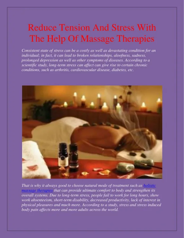Reduce Tension And Stress With The Help Of Massage Therapies