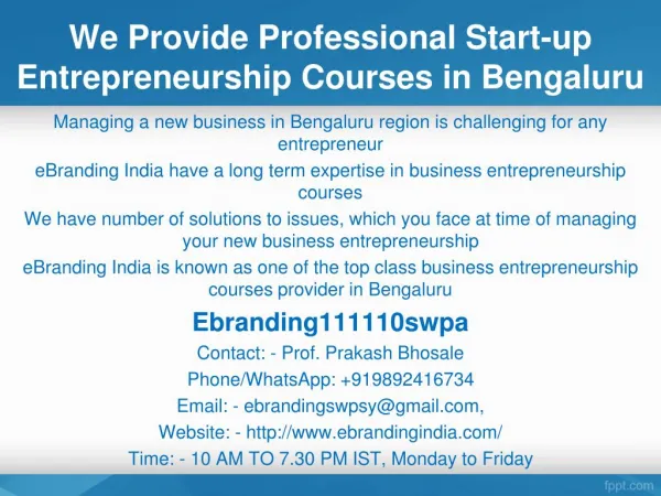 We Provide Professional Start-up Entrepreneurship Courses in Bengaluru