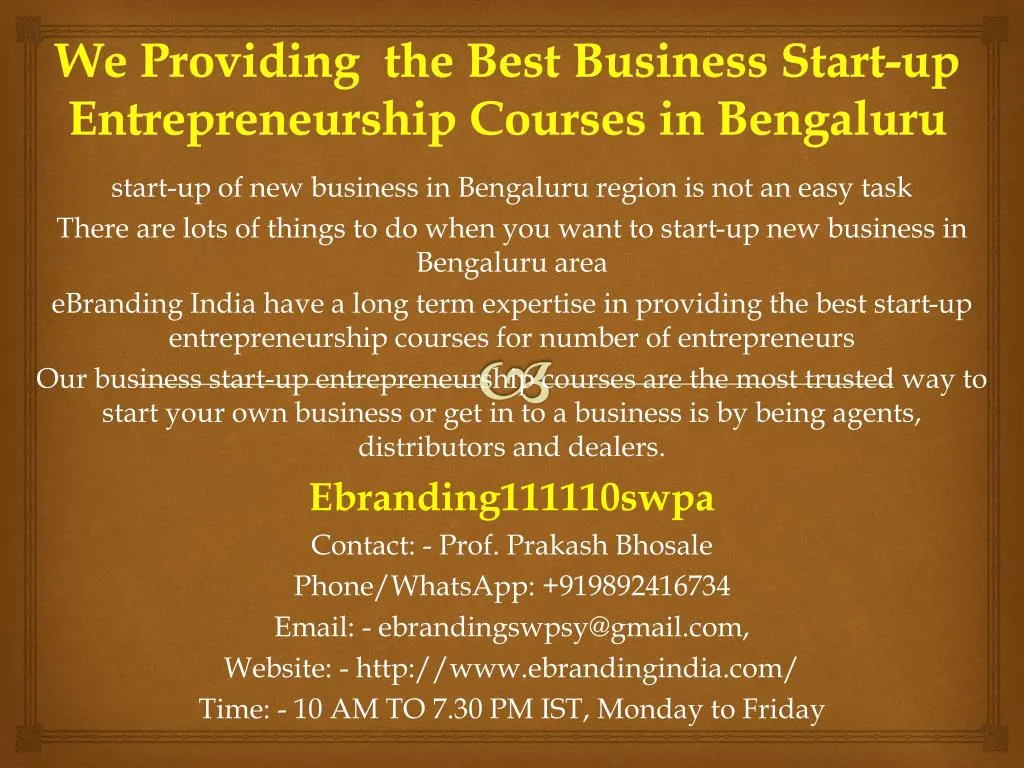 we providing the best business start up entrepreneurship courses in bengaluru