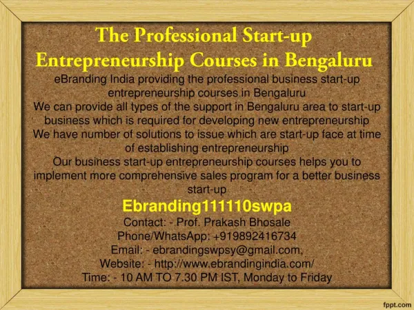 The Professional Start-up Entrepreneurship Courses in Bengaluru