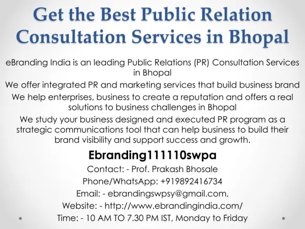 Get the Best Public Relation Consultation Services in Bhopal
