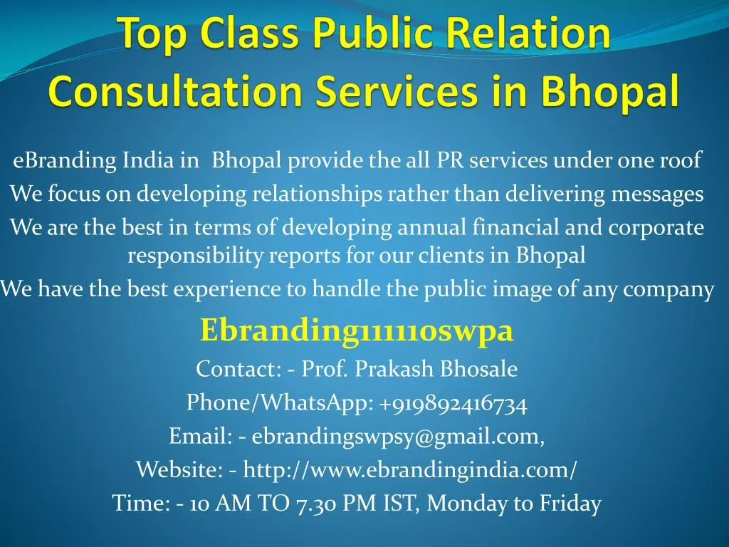 top class public relation consultation services in bhopal