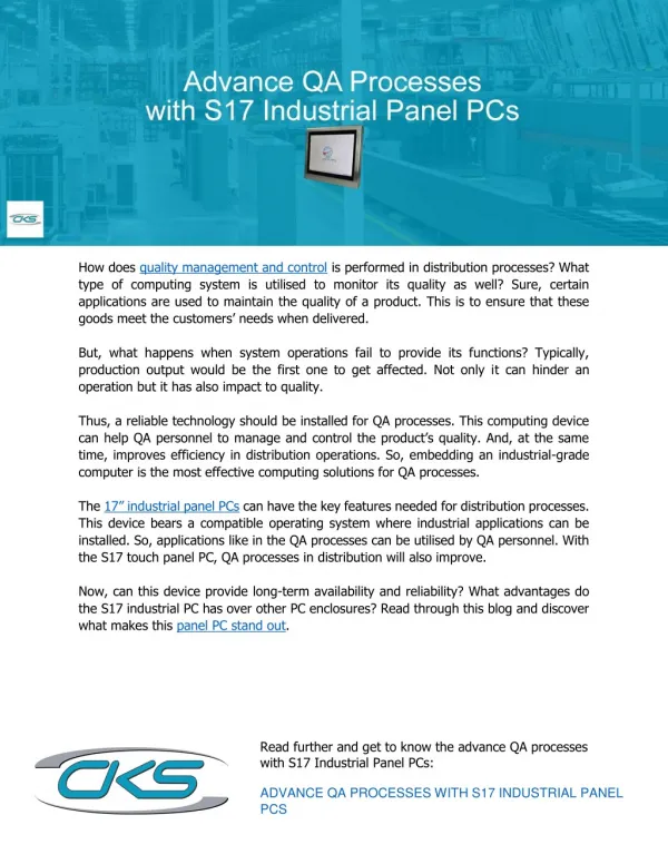 Advance QA Processes with S17 Industrial Panel PCs