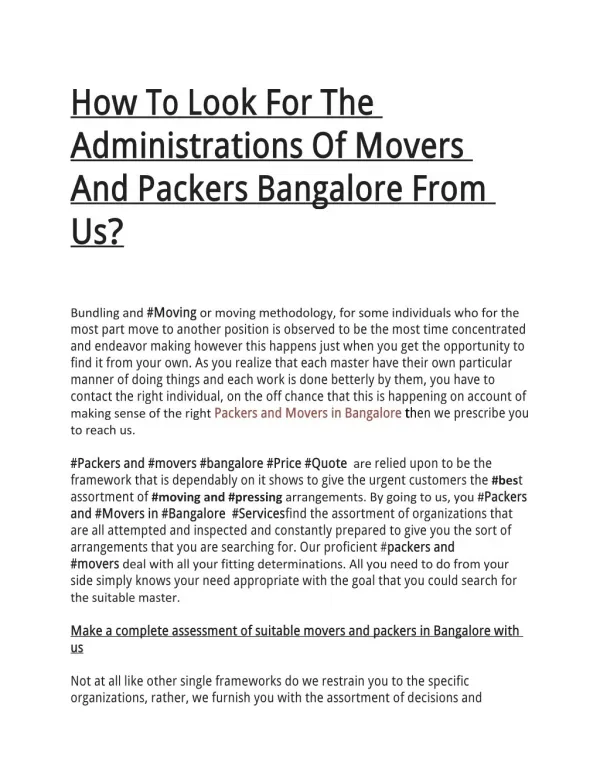 How To Look For The Administrations Of Movers And Packers Bangalore From Us?