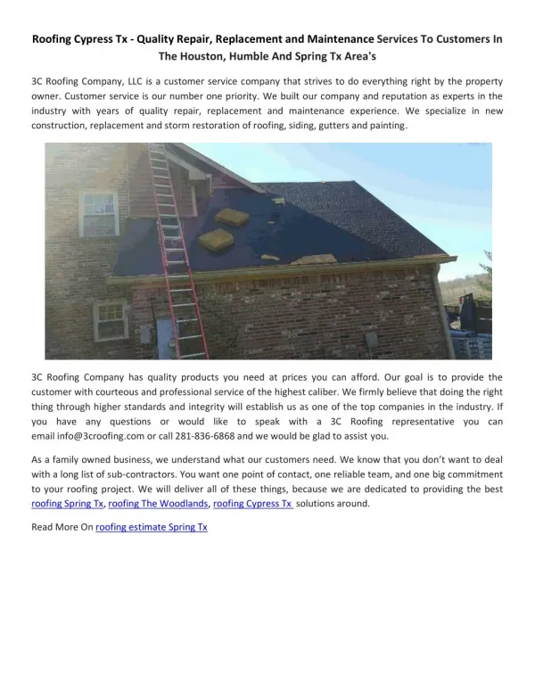 Roofing Cypress Tx - Quality Repair, Replacement and Maintenance Services To Customers In The Houston, Humble And Spring