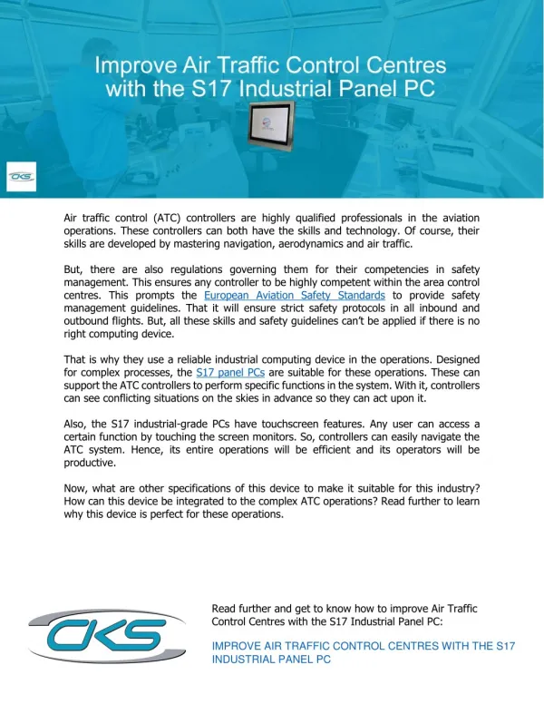 Improve Air Traffic Control Centres with the S17 Industrial Panel PC