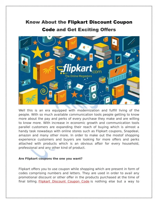 Know About the Flipkart Discount Coupon Code and Get Exciting Offers