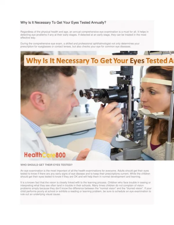 Why Is It Necessary To Get Your Eyes Tested Annually