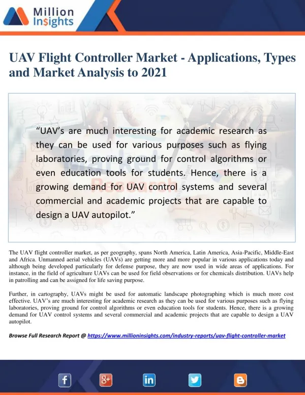 UAV Flight Controller Market Trends, Analysis, Growth, Industry Outlook and Overview 2021