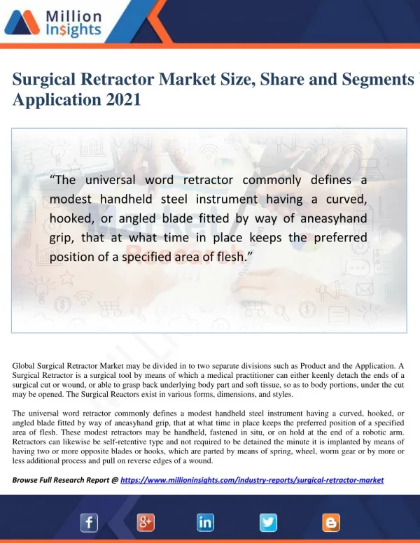 Surgical Retractor Market Trends, Investment Feasibility Analysis Report 2021