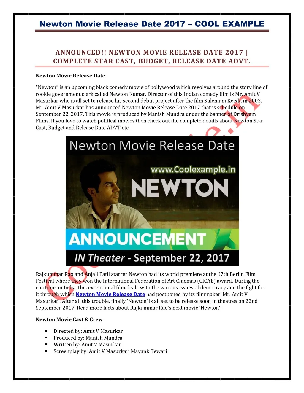 newton movie release date in usa
