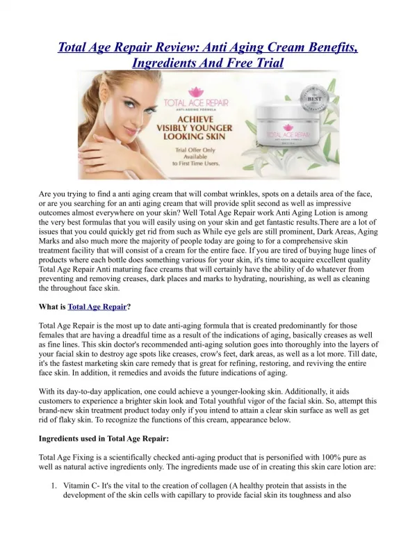 Total Age Repair Review: Anti Aging Cream Benefits, Ingredients And Free Trial