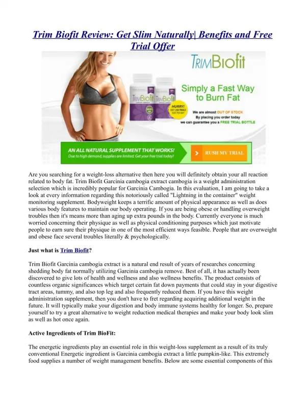 Trim Biofit Review: Get Slim Naturally| Benefits and Free Trial Offer