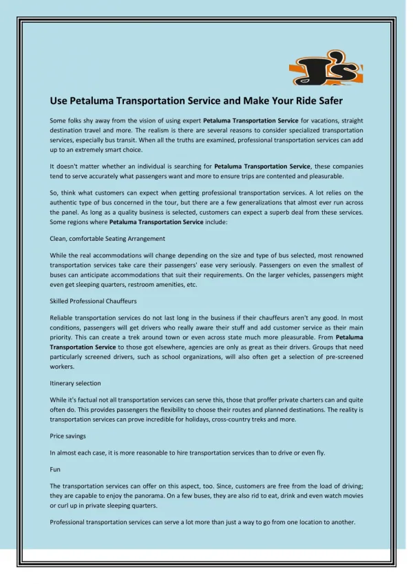 Use Petaluma Transportation Service And Make Your Ride Safer