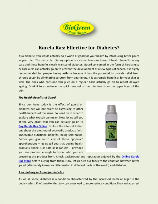 Karela Ras Effective for Diabetes ?