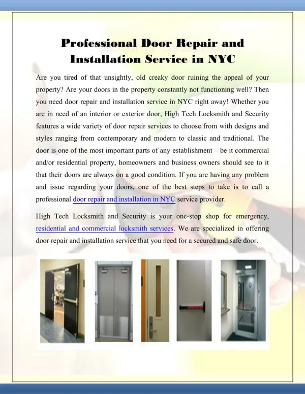 Professional Door Repair and Installation Service in NYC