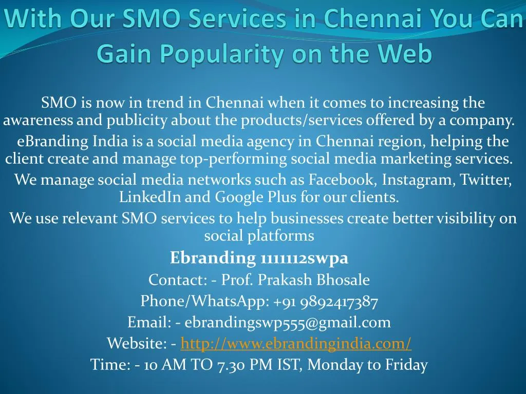 with our smo services in chennai you can gain popularity on the web