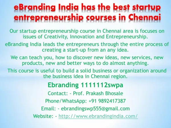 5.eBranding India has the best startup entrepreneurship courses in Chennai