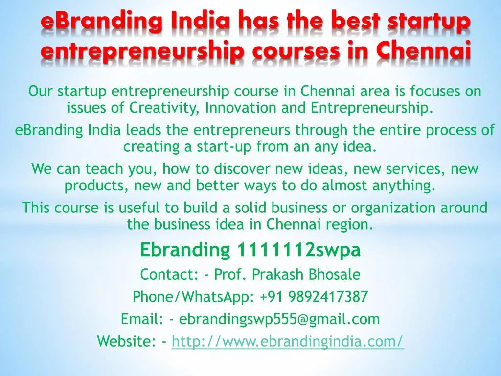 ebranding india has the best startup entrepreneurship courses in chennai