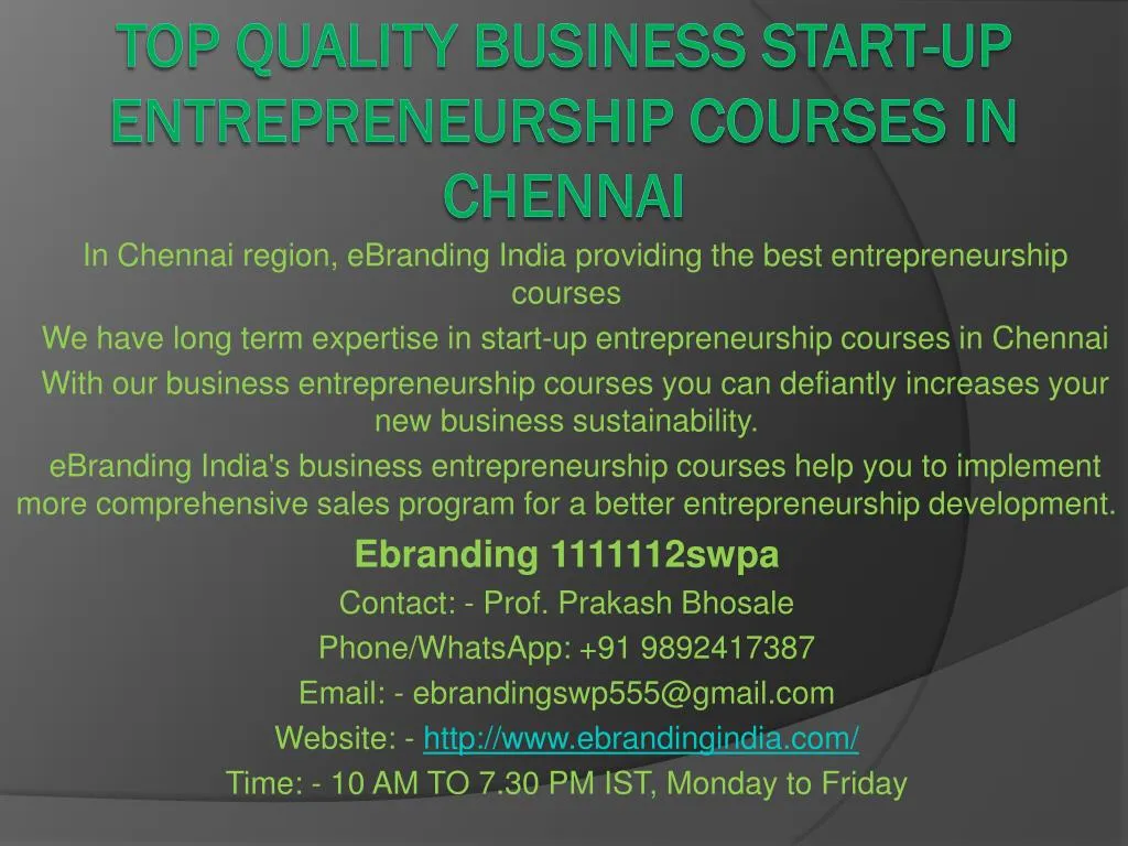 top quality business start up entrepreneurship courses in chennai