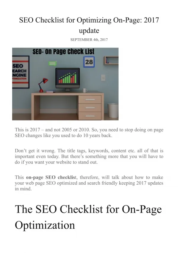 SEO Checklist for optimizing on-pages