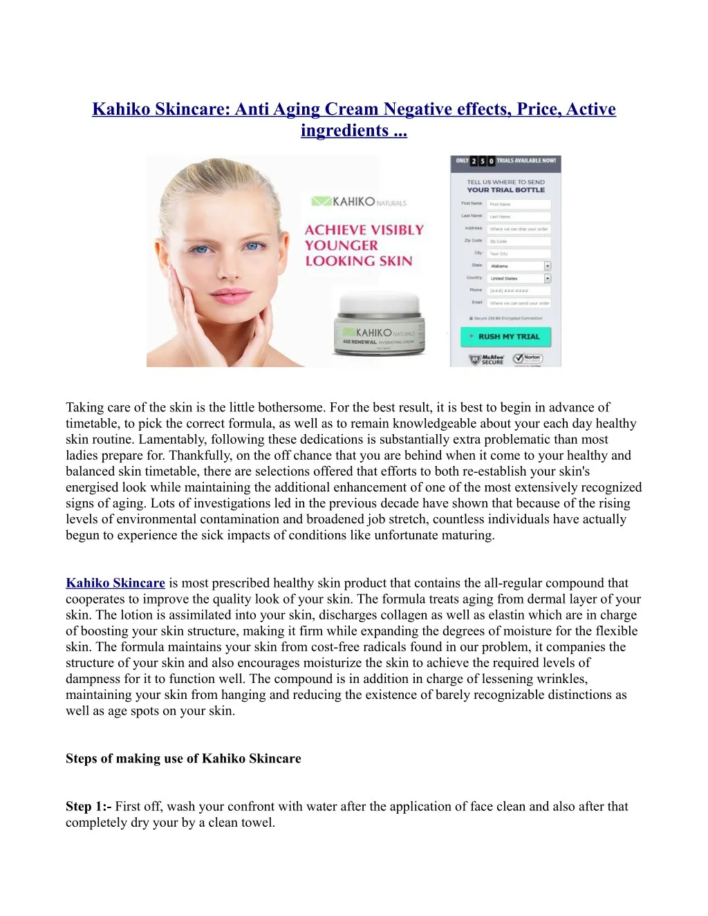 kahiko skincare anti aging cream negative effects