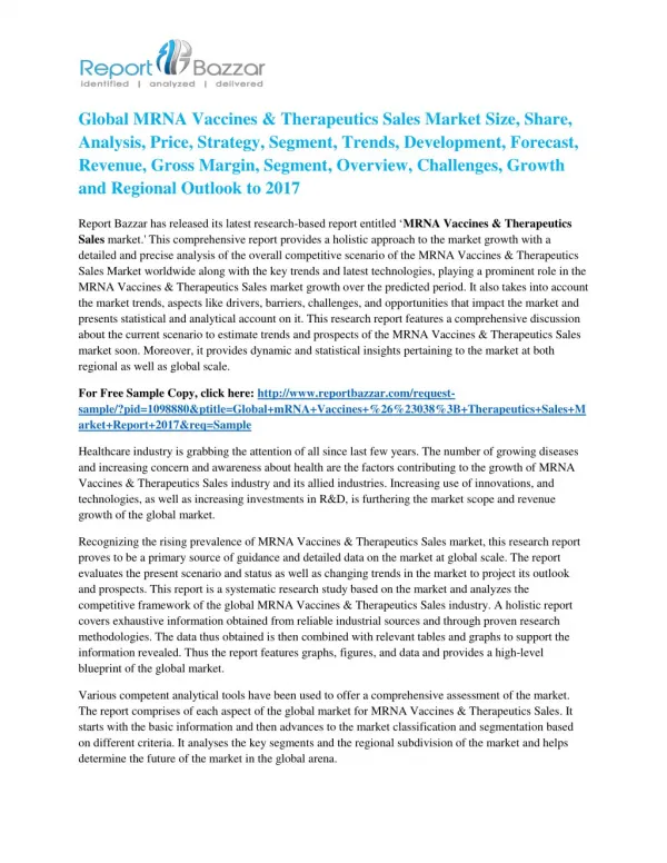 MRNA Vaccines & Therapeutics Sales Market Size to Observe Steady Growth By 2022